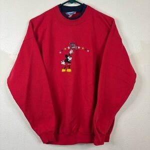 Vintage Mickey Mouse Patriotic Large Red Embroidered Logo Sweatshirt USA Disney